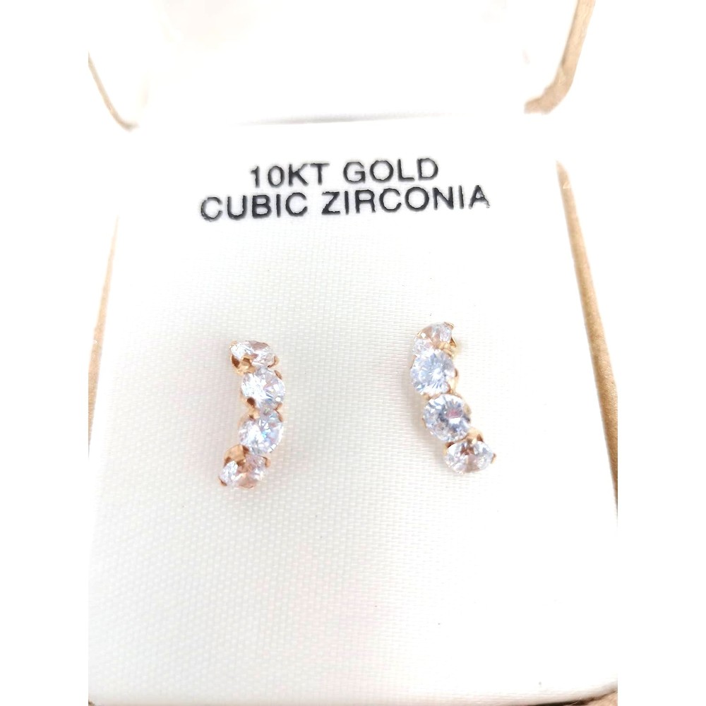 10 CT Gold earrings cubic zirconia curved earrings